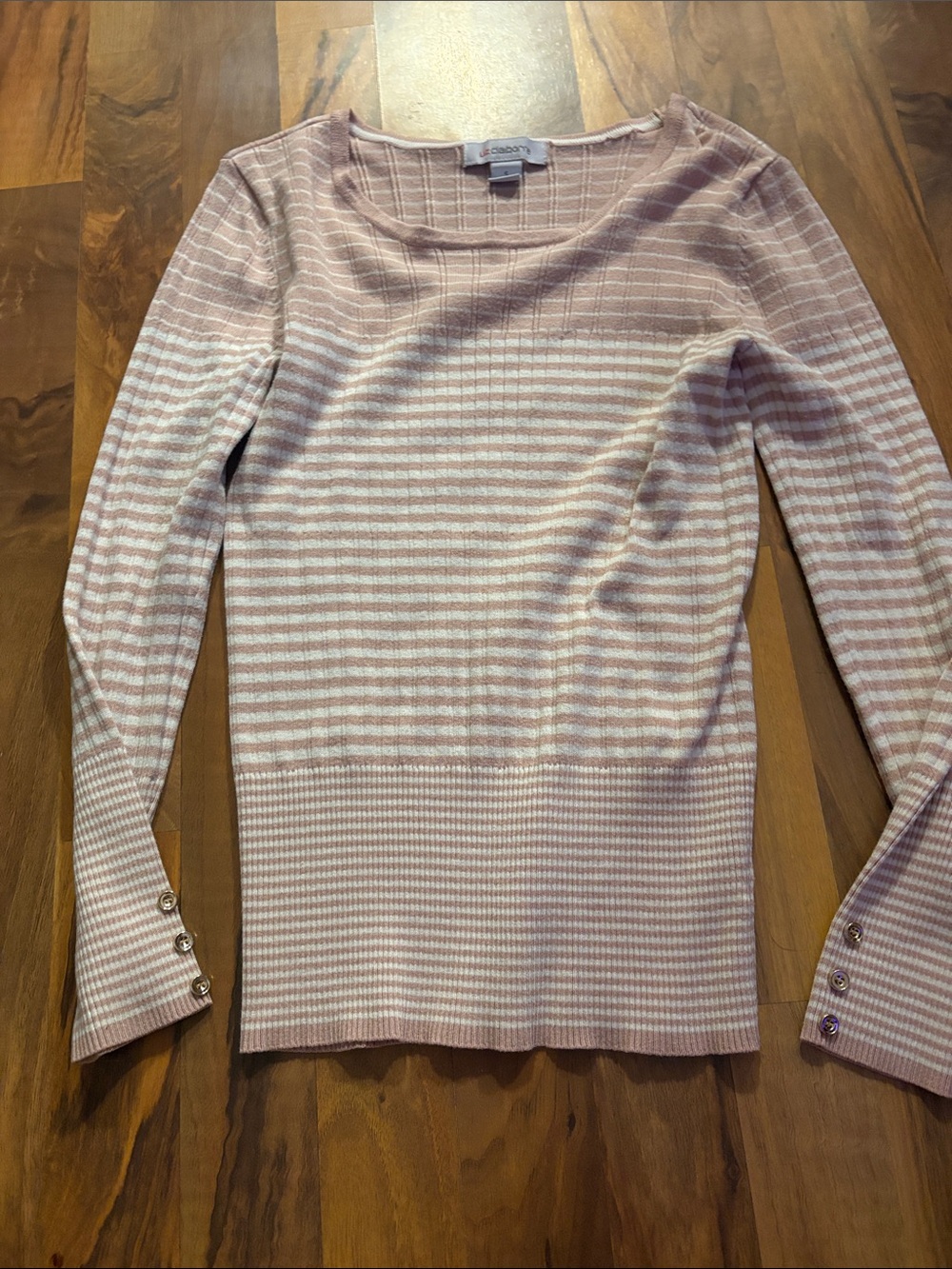 Liz Claiborne Pink and White Striped Lightweight Sweater